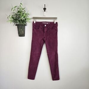 American Eagle Jegging Mid Rise Burgundy Skinny Sateen Super Stretch Jeans AE 4